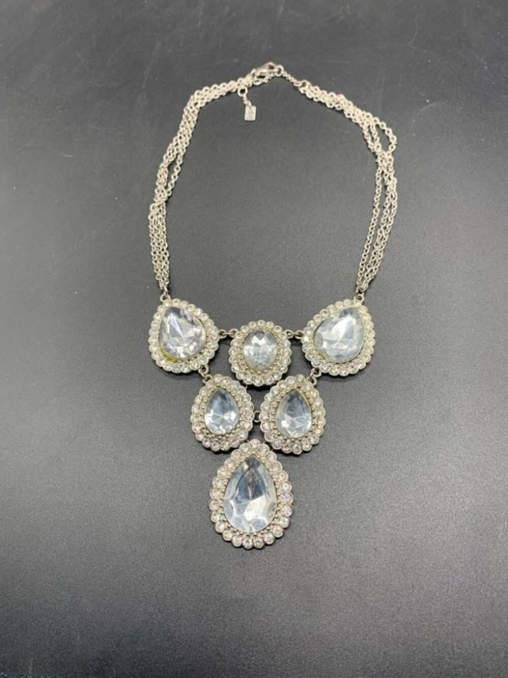 EUC Jennifer Lopez Silver Tone Large Rhinestone Bib Statement Necklace